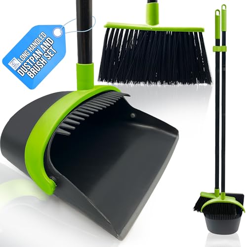 Long Handled Dustpan and Brush Set Lobby Dust Pan with Long Handle Sweeping Broom (Green)
