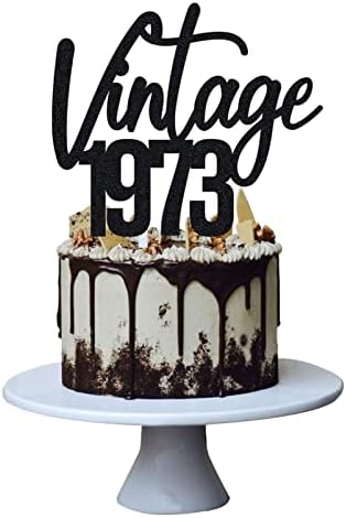 Vintage 1973 Cake Topper for 50th Men and Women Birthday Party ，Funny 50 and Fabulous Decoration，Handmade （Black）