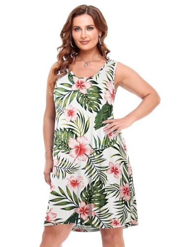 Image of BELAROI Women Plus Size Sundress Summer Casual Sleeveless Tshirt Dress Tie Dye Swing Tank Dresses with Pockets Beach Cover up