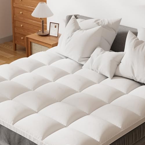 Extra Thick Fitted Mattress Topper - King Size | Soft & Cooling Pillow Top Mattress Pad & Protector | Bed Topper for Back Pain, Straps Stretch 6' to 22' Deep