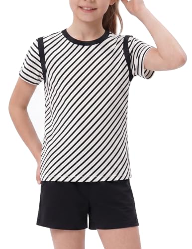 Image of Sunny Fashion Girls T-Shirt Crop Top Brown Lettuce Trim Ribbed Knit Button Casual
