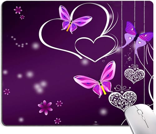 Image of Premium-Textured Mouse Pad, Non-Slip Rubber Base Mousepad for Laptop, Computer & PC, 9.5x7.9 in - Enhanced Precision, Ergonomic Comfort, Ideal for Gaming & Office (Purple Heart Butterfly)