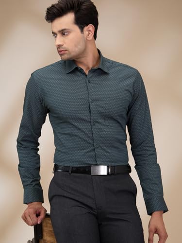 Image of Park Avenue Men's Print Pattern Slim Fit Cotton Blend Full Sleeve Semi Cut Away Collar Formal Shirt