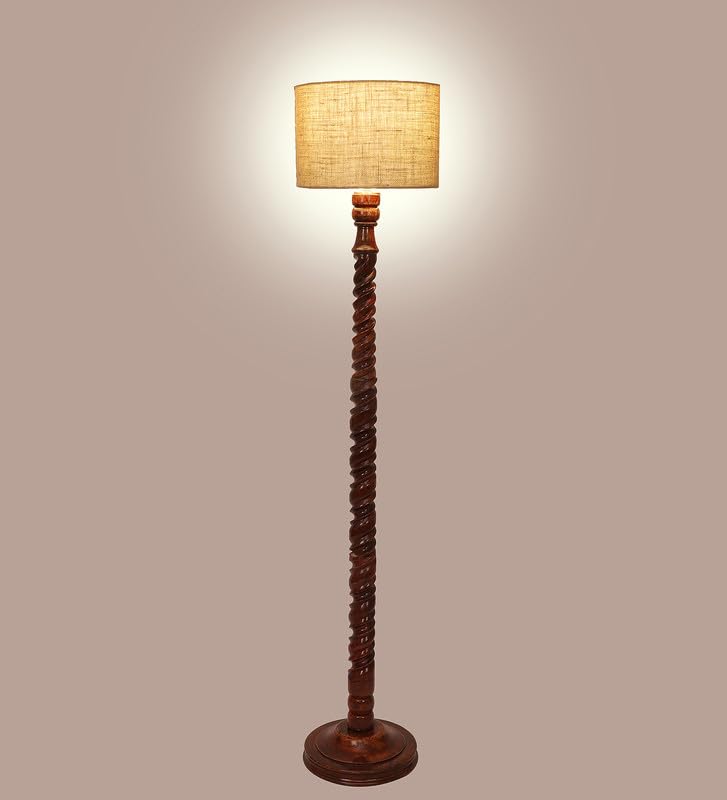 Image of tu casa Mango Wooden Floor Lamps with Brown Base & Jute Shade for Home Decor, Bedrooms Corner, Living Room, Gifting, Diwali Decoration, Hall, Office, Study Room (Height: - 56 inch) - Bulb not Included