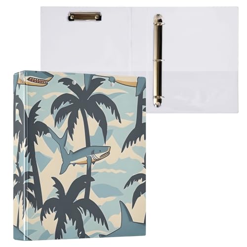 ALAZA Shark Coconut Tree Blue Retro 3 Ring Binder Holds of 200 Sheets Fits Letter Sized Paper D-Ring Organizer for School Home Work Office Supplies 2 Pack