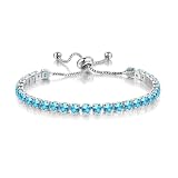 Paris Jewelry 18K White Gold 7 Cttw Created Aquamarine Round Adjustable Tennis Plated Bracelet