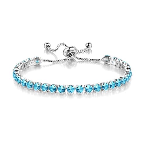 Paris Jewelry 18K White Gold 7 Cttw Created Aquamarine Round Adjustable Tennis Plated Bracelet #TOP22