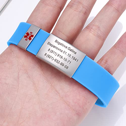 Tingku Customized Sport Medical Alert Bracelet For Men Women Kids Free Engraving Personalized Sos Id Bracelets Include Emergency Medical Card Blue #TOP3