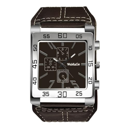 Image of Aroncent Vintage Leather Cuff Watch: Steampunk Watch with Wide Leather Strap and Big Rectangle Dial Rock Locomotive - Analog Quartz Wrist Watches for Men - Black