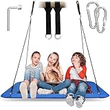 Upgraded 700lb Tree Swing for Kids Adults - Platform Swing Hanging Kit | Rectangle Giant Outdoor Swing | Swing Bed for Backyard Indoor with Durable Frame, Adjustable Swivel Ropes (Blue, Rectangle)