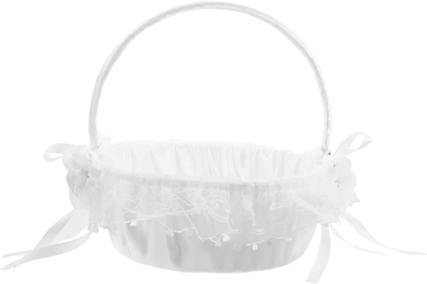 White Flower Girl Basket with Lace Handle for Wedding Ceremony