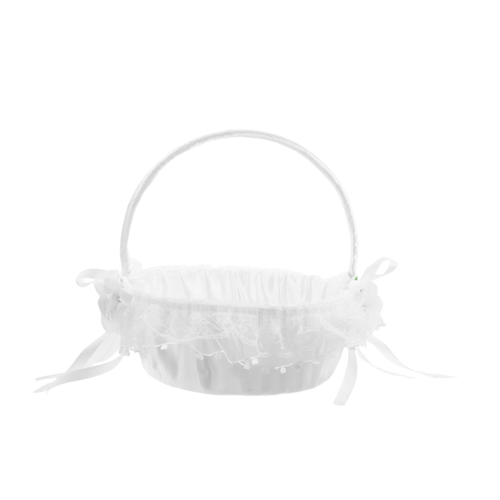NOLITOY White Lace Wedding Flower Girl Basket with Comfortable Handle for Petal Scattering and Storage for Ceremony and