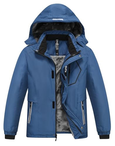 MoFiz - MoFiz Kid's Ski Jacket Waterproof Warm Winter Coat Boy's Fleece Snowboarding Jackets Hooded Winter Thick Coat NL-Blue 10-12 Years - -10%