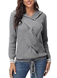 TrendiMax Pullover Damen Hoodie Strickpullover Langarm Sweatshirts Kapuzenpullover Damen Zopfmuster Pullover Herbst Strickpulli Winterpullover Casual Sweater Tops, Grau, M