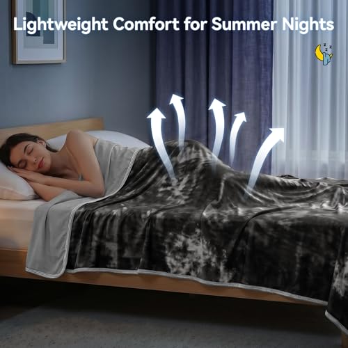 Image of Guohaoi Cooling Throw Blanket for Hot Sleepers, Full Size 60''x90'' Lightweight Breathable Summer Bed Blanket for Couch, Arc-Chill Q-Max >0.5 Cool Fiber,Lightweight Tie Dye Blanket Black