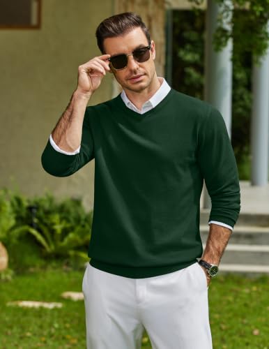 Image of COOFANDY Mens Casual V Neck Sweater Knit Slim Fit Long Sleeve Pullover Top