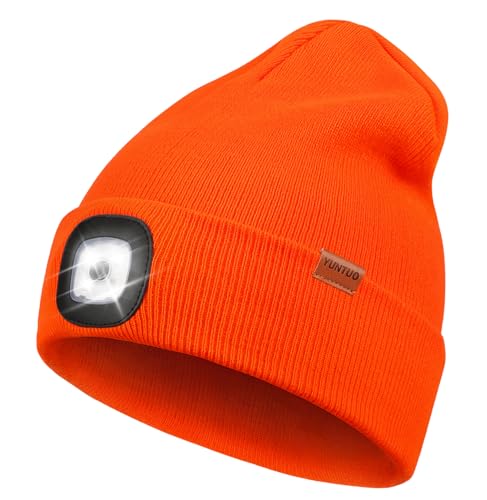 LED Beanie with The Light, Unisex USB Rechargeable Headlamp Hat Winter Knitted Night...