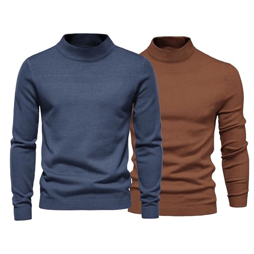 Men's Crewneck Half Turtleneck Knit Sweater Men Crewneck Half Turtle Neck Sweater 2PC Half Turtleneck Sweaters for Men