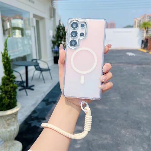 Étui magnétique pour Samsung S25 Plus antichoc transparent avec dragonne