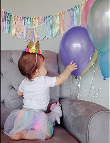 Rainbow High Chair Banner for 1st Birthday - Baby Girl Smash Cake for Photo Props, First Birthday Photo Background, Macarons Color(Rainbow High Chair Banner)