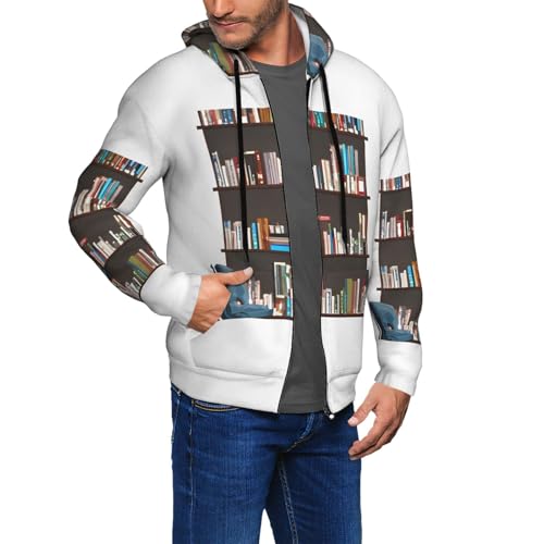 Sweat à capuche bibliothèque homme vêtement extensible doux imprimé livres