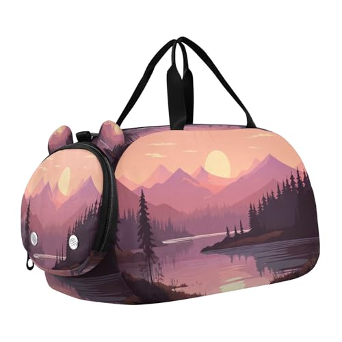 YETTASBIN Sport Travel Duffel Bag for Girls Boys, Nature Mountain Large Waterproof Weekender Overnight Bag, Detachable Shoulder Strap Gym Bag with Shoe Compartment & Wet Pocket