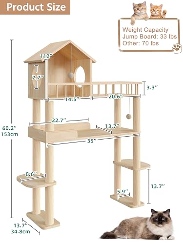 Árbol para Gatos de Madera 60" Alto con Rascador miniatura 2