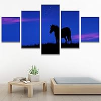 SIGNWIN 5 Panel Canvas Wall Art Modern Art Animals Dramatic Farmhouse/Country Lion Multicolor Photography Tiger for Home Decorations Ready to Hang - 60