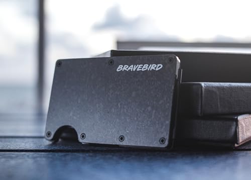 Bravebird Slim Metal Wallet, Card Holder, Forged Carbon Color, 8-9 Card Capacity, RFID Blocking, Clip or Strap3