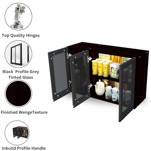 Image of SPECIALITY PANELS Multipurpose Cabinet with Modern Elegance Tinted Glass Wall Cabinet, Space Organizer for Office /Kitchen in (Flowery Wange, 3 Glass Shutter)