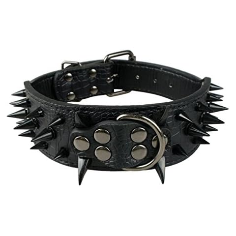 OCSOSO Unique Spiked Dog Collar Punk Style Dog Collars with Sharp Spikes, 2 inch Wide PU Leather Dog Spiked Collar for Medium Dogs Large Dogs (L (21-24"), Black) Cover