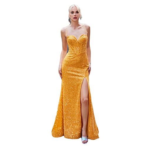 Robe de soirée cocktail style sirène avec paillettes et fente fine haute couture