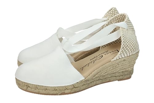 TORRES Valenciana Alpargata Valenciana Blanca de Esparto para Señora, Estilo y Frescura Artesanal Mujer Alpargatas Blanco 38