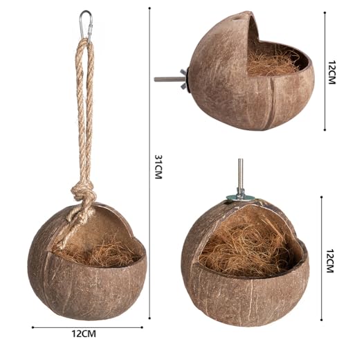 Image of Coconut Bird House Coconut Shell Hide Nest Shelter Hanging Birdhouse Cage Habitats Decor for Hamster Sugar Glider Parrot Bird Side-Fixed Style One Size