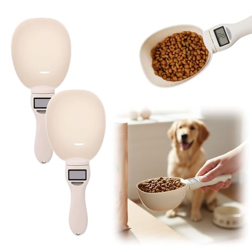 Digital Measuring Spoon, Food Digital Electronic Measuring Scoop Scale 800g/1g Precision with LCD Screen, Household Weighing Scoop for Kitchen and Dog Cat Food, 4 Measurement Units (2pcs)