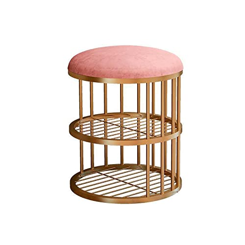 Taburete redondo de terciopelo rosa para tocador y dormitorio 2