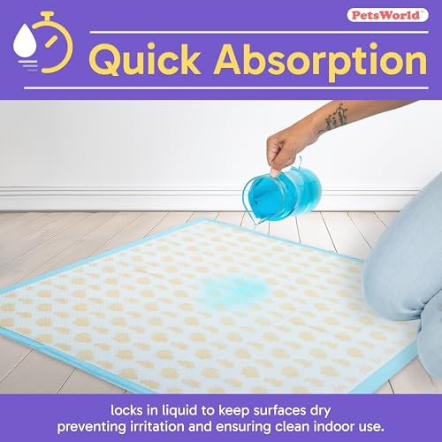 Image of PETSWORLD Giant Dog Potty Pads, Odor-Eliminating, 36 inch x 36 inch, Ultra Absorbent 5-Layer Leak-Proof Training Pads for Dogs & Cats (36x36 Health Indicating, 100 Count)