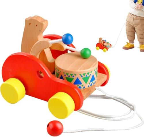 NexPon プッシュアンドゴーカーおもちゃ、子供用クマのおもちゃの車 | クマの形をした木製の車 - プッシュ&プルおもちゃ レースカー 安全な丸いエッジ 屋内屋外幼稚園学校用