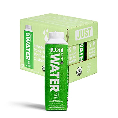JUST Water Infused - Mint Flavored with Spring Water - Eco-Friendly and Sustainable, Boxed Bottled Water - Low Calorie Beverage with No Artificial Flavors, Alkaline pH of 8.0 - 16.9 oz (Pack of 12)