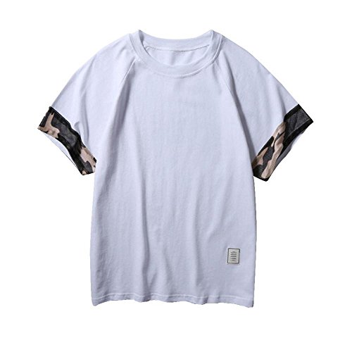 ?VENMO Camisetas hombre originales,camisas hombre,deportivas hombre,polos hombre,hombres Slim Fit Camiseta de manga corta de Patchwork,Casual camiseta camuflaje Top Blusa (Blanco, XL)