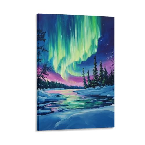 Aurores boréales murale pour moderniser un mur blanc de salon 50x75cm