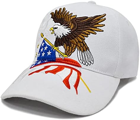 Patriotic Baseball Cap American Flag Cap 3D Eagle USA Embroidery Adjustable Sports Caps Dad Hats (White)