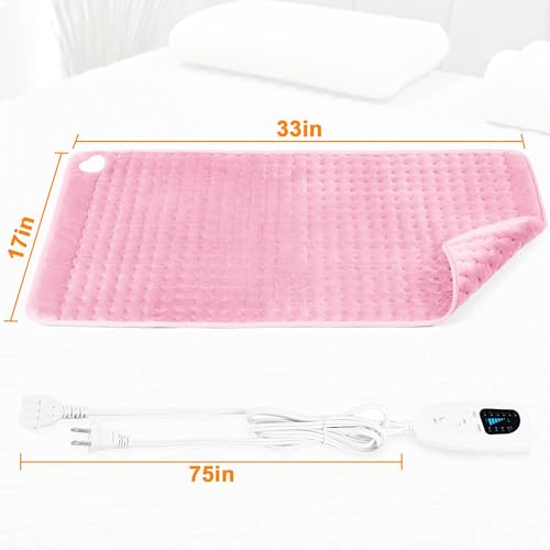 Image of Deepsoon Heating Pad,Electric Heating Pads for Back,Neck,Moist Heating Pad for Abdomen Shoulder Knee Legs,Dry /Moist Heat&Auto Shut Off,Mother's Day Birthday for Men and Women,BabyPink,33x17 Inch