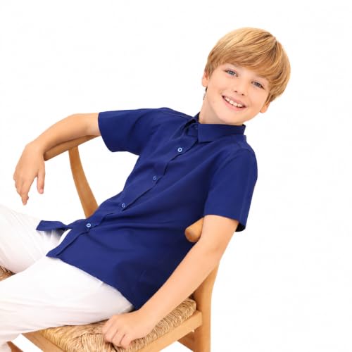 Image of Lilax Boys Classic Short Sleeve Button Down Casual Solid Dress Shirt