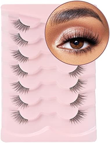 Onlyall Half Eyelashes Corner Lashes Natural Lashes Half Lashes Wispy End Lashes Corner Eyelashes 3/4 Lashes Clear Band Lashes 7 Pairs C02 (6MM-14MM)