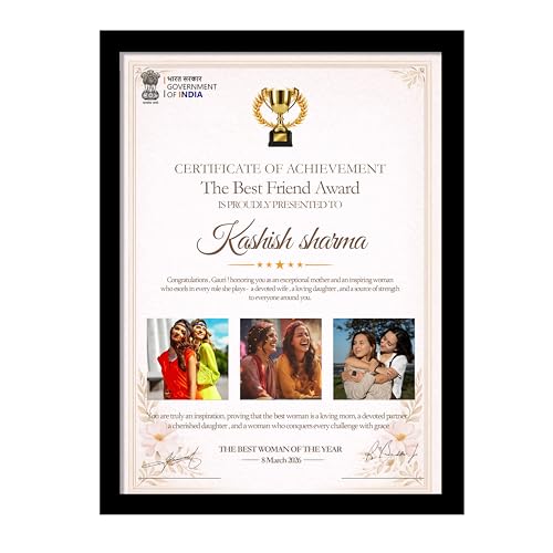 Image of Customized Photo Frame Wall Decor Award, Certificate Gift For Friend Mother Sister Wife and Girlfriend, Personalized Women's Day and Mothers Day Photo Frame Gift For Home Living room Bedroom 23x32 cm