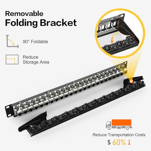 Image of Patch Panel 24 Port with 24 Pcs Cat6A Keystone Jack STP 10G Support with Removable Back Bar 1U Network Patch Panel 19 Inch for Cat6,Cat5e,Cat5 (CAT6A, 1U24Port)