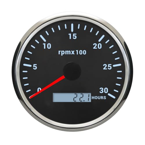 110mm 4-3/8" Diameter RPM Gauge Tachometer REV Counter 3K RPM Hourmeter with Adjustable Backlights 9-32V for Car UTV Boat Yacht (Black&Silver, 0-3000RPM)