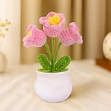 Crochet Potted Plants, Mini Knitted Decor for Home/Office/Gifts, Eco-Friendly Desk Decor, Pink Lily of The Valley