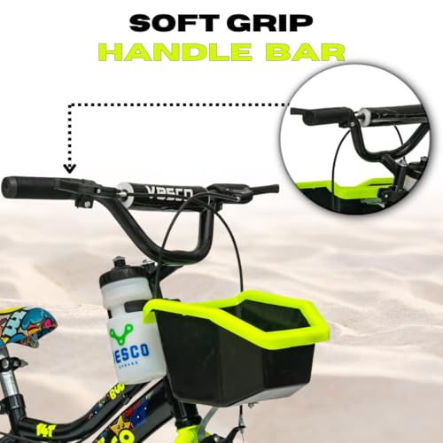 Image of VESCO BUD14T Kids Cycle for Boys & Girls, 14T Cycle for Kids with Balance Wheel, Back Rest & Rigid Fork |9 Inch Frame Size | Ideal for Ages 3-6 Years (Green /Black)